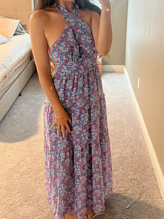 Lush Dresses & Skirts - Halter Floral Maxi Dress in Blue and Pink LUSH